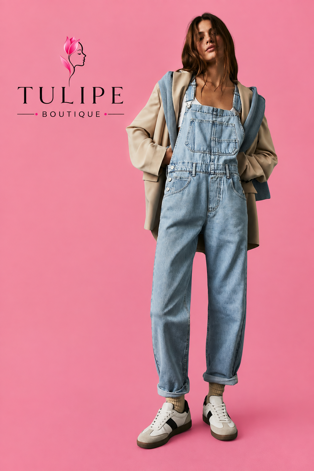 Casual washed loose-fit denim overalls