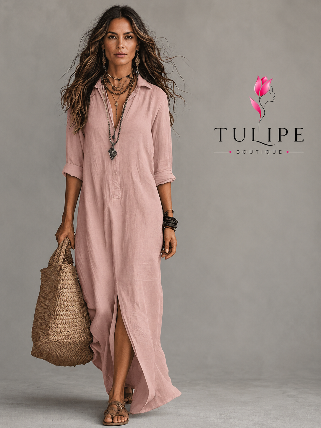 Bohemian Elegance Maxi Shirt Dress