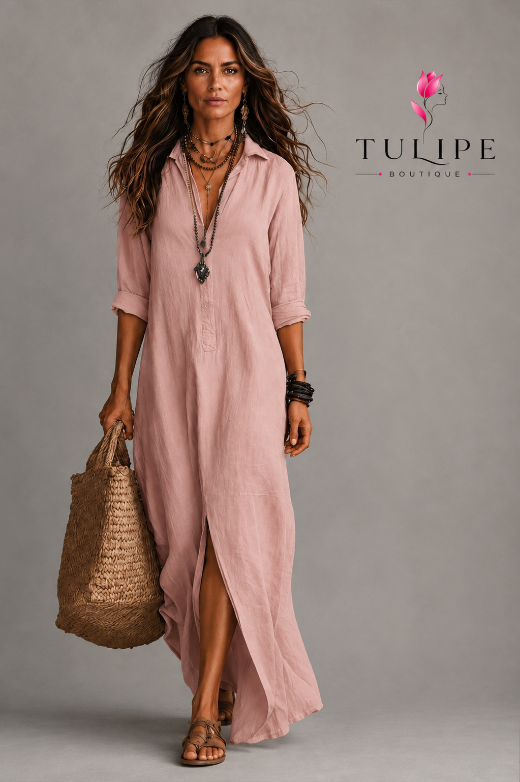 Bohemian Elegance Maxi Shirt Dress