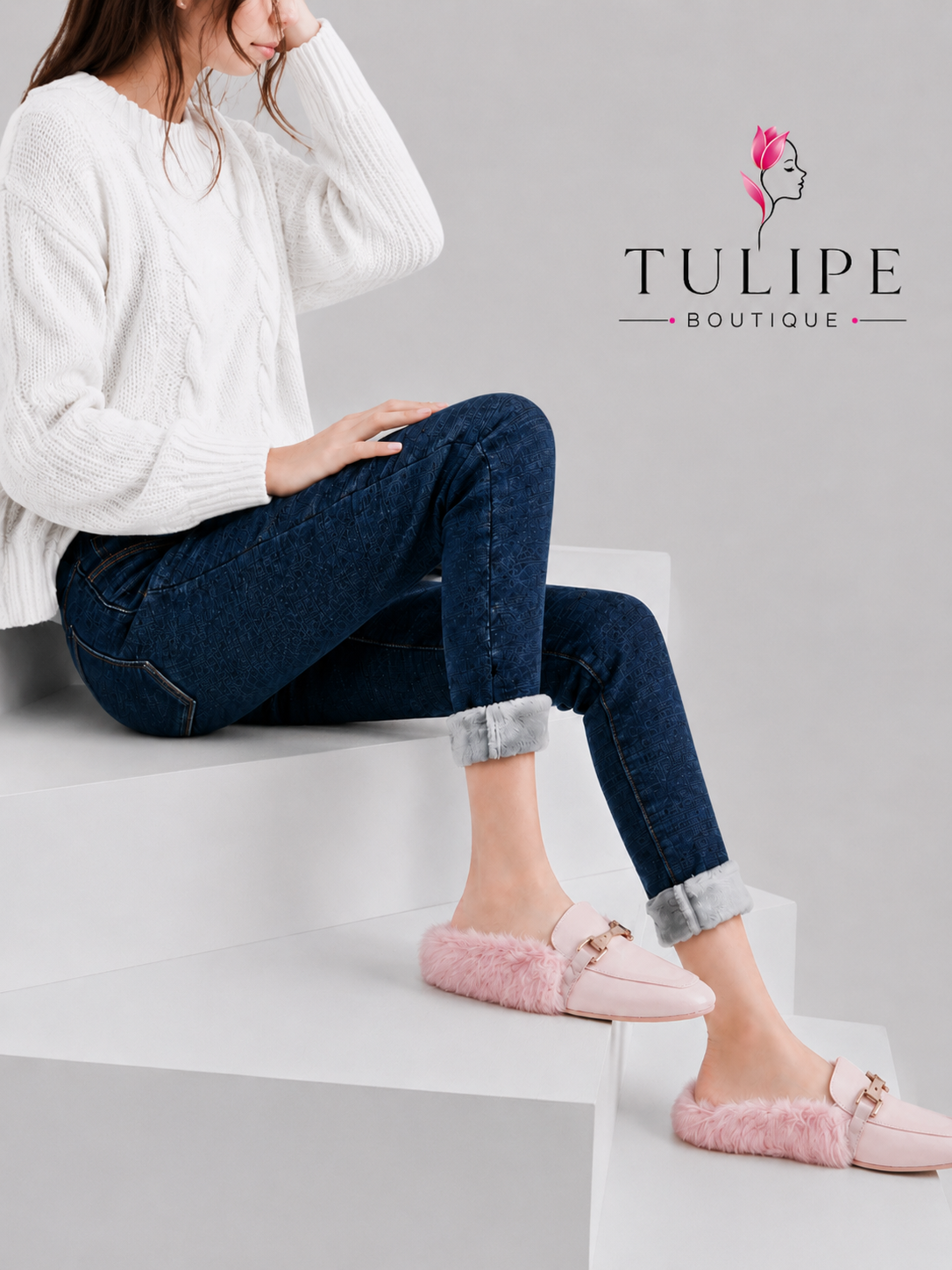 Fleece-Lined High-Waist Jeans