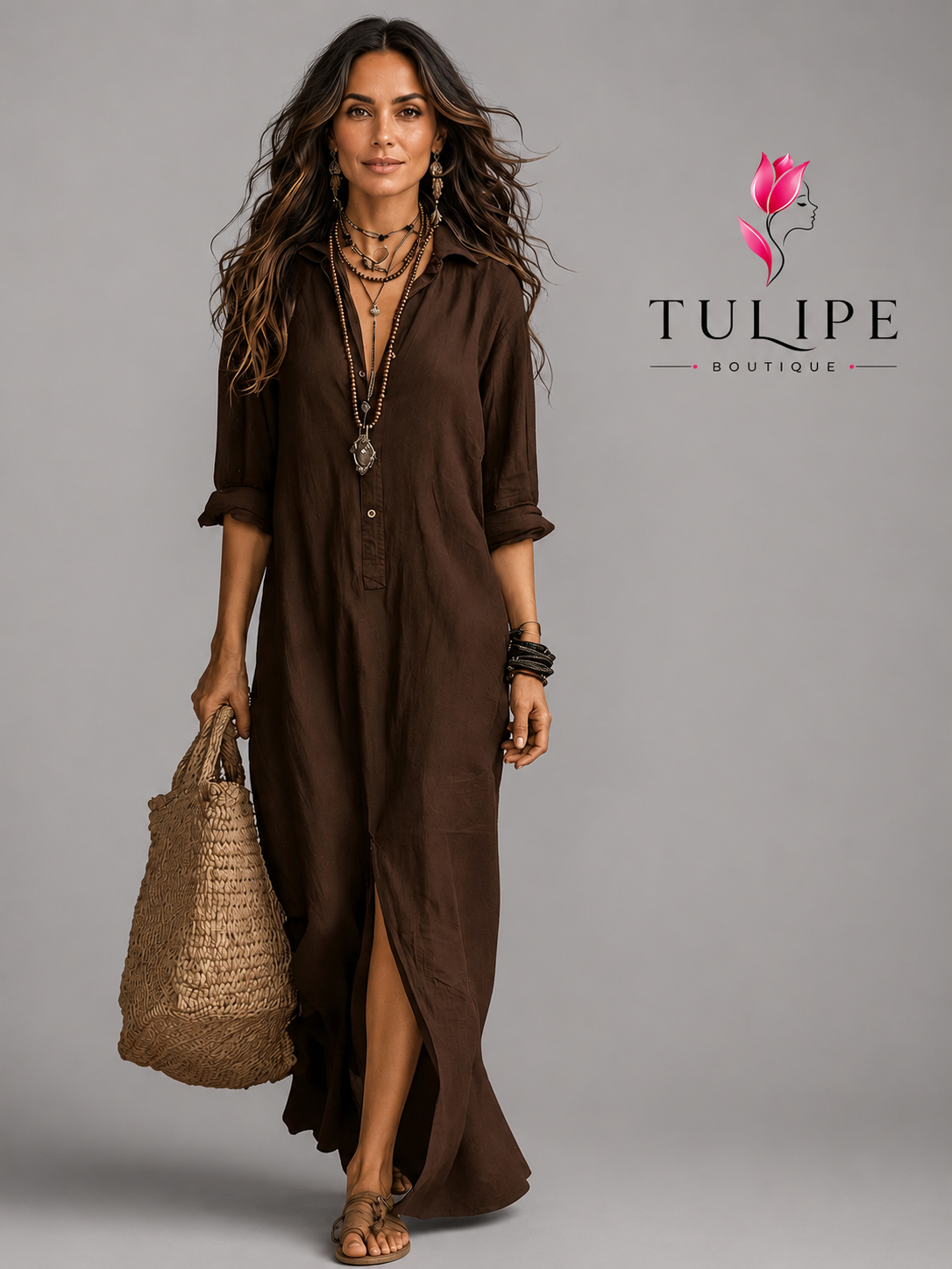 Bohemian Elegance Maxi Shirt Dress