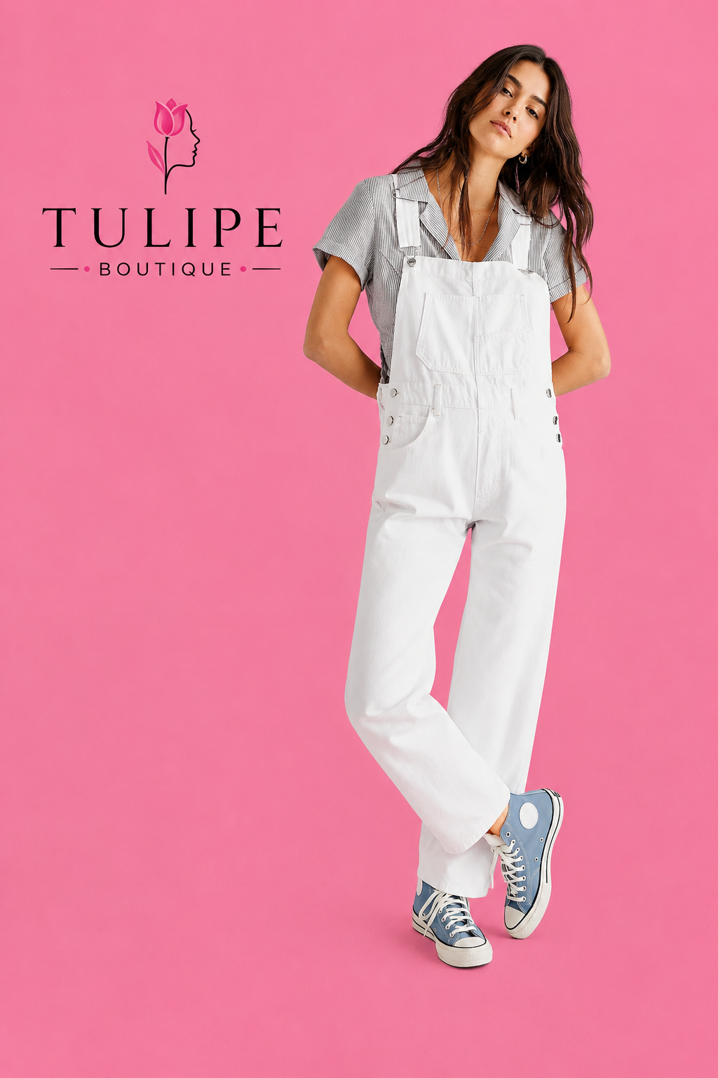 Casual washed loose-fit denim overalls