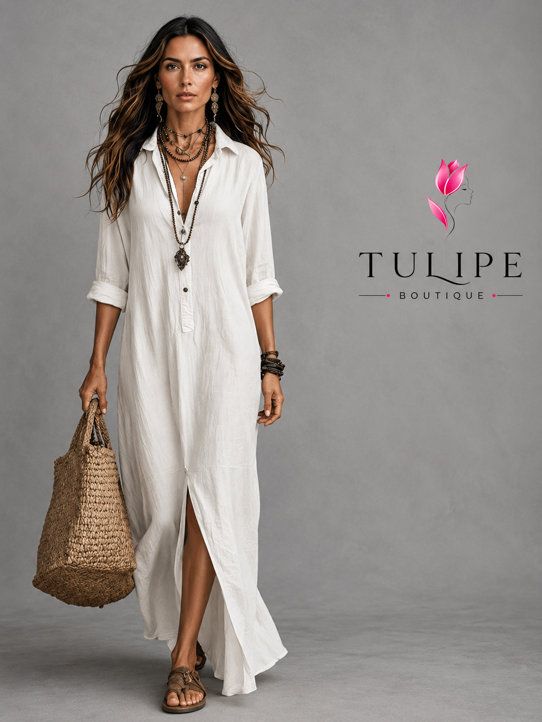 Bohemian Elegance Maxi Shirt Dress