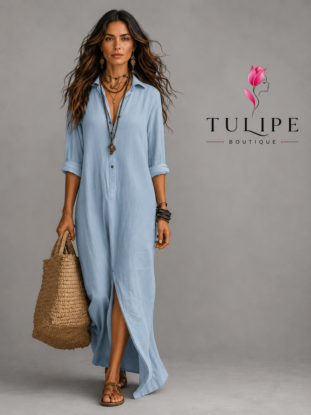 Bohemian Elegance Maxi Shirt Dress