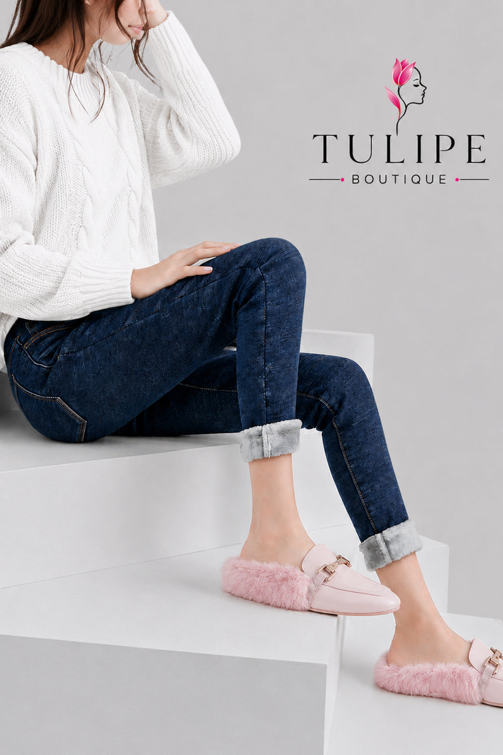 Fleece-Lined High-Waist Jeans